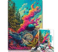 Jigsaw Puzzles for Teenagers Psychedelic Astronaut Teenager Puzzles,Game Toys Every Piece Is Unique - Challenging Family Fun Game 75x50cm