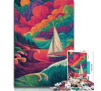 Jigsaw Puzzles for Teenagers Psychedelic Boat, Family Challenge Toys,for Is Ideal As A Gift for The Whole Family for And 14 Years Old 38x26cm
