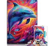 Jigsaw Puzzles for Teenagers Psychedelic Dolphin 1000 Piece Puzzle,Educational Games Wall Decoration Unique Birthday And Xmas Gifts 38x26cm