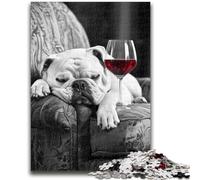 Jigsaw Puzzles for Teenagers Pug Drinking Red Wine Brain Intelligence Challenge Addictive Toys Birthday Present, Gifts, Wall Art 38x26cm