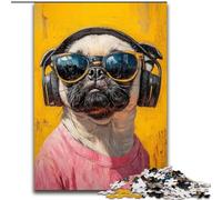 Jigsaw Puzzles for Teenagers Pug Listening to Music Family Game Stress Reliever Difficult Challenge Secret Santa Gifts (size 50x75cm)