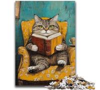 Jigsaw Puzzles for Teenagers Reading Cat Suitable for People Aged 14 And Above Educational Game Challenge Toy Gift For Birthdays 50x75cm