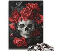 Jigsaw Puzzles for Teenagers Red Rose Skull Teenager Puzzles,Stress Reliever Staycation Kill Time Wishlist with Santa Claus (75x50cm)