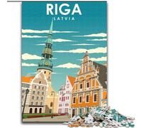 Jigsaw Puzzles for Teenagers Riga Latvia Travel Poster, Analysis And Logic with Fully Interlocking Randomly Shaped Pieces for And Age 14 Years Up 50x75cm
