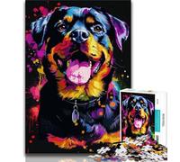 Jigsaw Puzzles for Teenagers Rottweiler DJ Neon Teenager Jigsaw,Decompressing Intellectual Educational Toy Perfect Decoration 38x26cm