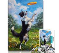 Jigsaw Puzzles for Teenagers Running Border Collie 1000 Piece Puzzle,Stress Reliever Staycation Kill Time Wishlist with Santa Claus 75x50cm