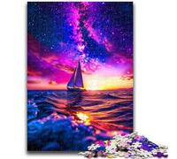Jigsaw Puzzles for Teenagers Sailboat on The Sea Under The Galaxy Challenging Game Gifts for Is Ideal As A Gift for The Whole Family 50x75cm