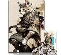 Jigsaw Puzzles for Teenagers Samurai Cat Puzzles,Challenging Game Gifts for Is Ideal As A Gift for The Whole Family 38x26cm
