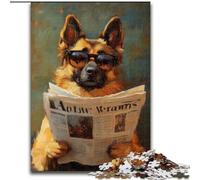 Jigsaw Puzzles for Teenagers Shepherd Dog Reading Newspaper,Help The Brain Exercise Addictive Toys to Cultivate Patience Wall Decoration 50x75cm