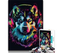 Jigsaw Puzzles for Teenagers Siberian Husky with Headphones Teenager Jigsaw,Family Activity Fun at Home Activities, Birthday Present,Travel Gifts (size 75x50cm)