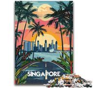 Jigsaw Puzzles for Teenagers Singapore Skyline Sunset 1000 Piece Puzzle,Stress Reliever Staycation Kill Time Enhance Love between Couples (26x38cm)