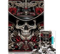 Jigsaw Puzzles for Teenagers Skull Cowboy,Help The Brain Exercise Addictive Toys to Cultivate Patience Gift For Birthdays 38x26cm