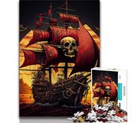 Jigsaw Puzzles for Teenagers Skull Pirate Ship Puzzles,Challenging Game Gifts for Is Ideal As A Gift for The Whole Family 75x50cm