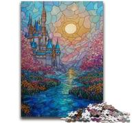 Jigsaw Puzzles for Teenagers Stained Glass Castle 1000 Piece Jigsaw,Family Entertainment Toys with Matching Poster And Trivia Sheet (38x26cm)