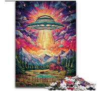 Jigsaw Puzzles for Teenagers Stained Glass UFO, for Age 14+ Suitable for Couples Fun at Home Activities, Birthday Present,Travel Gifts (Size 26x38cm)