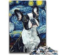 Jigsaw Puzzles for Teenagers Starry Night Boston Terrier Puzzles for Adults,Stress Reliever Staycation Kill Time Home Decoration Toys (38x26cm)