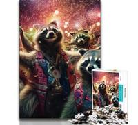 Jigsaw Puzzles for Teenagers Starry Night Raccoon 1000 Piece Puzzle,Stress Reliever Difficult Challenge Home Decoration Toys 38x26cm