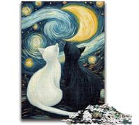 Jigsaw Puzzles for Teenagers Starry Sky Black And White Cat, Analysis And Logic with Fully Interlocking Randomly Shaped Pieces for And Age 14 Years Up 26X38CM