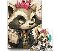 Jigsaw Puzzles for Teenagers Street Raccoon Teenager Jigsaw,is Ideal As Gifts for The Whole Family Suitable for And 14 (size 75x50cm)