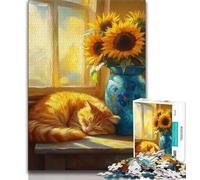 Jigsaw Puzzles for Teenagers Sunflowers And Cats,Help The Brain Exercise Addictive Toys to Cultivate Patience Perfect Decoration 38x26cm