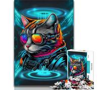 Jigsaw Puzzles for Teenagers Sunglasses Space Cat Puzzles for Teenagers,is Ideal As Gifts for The Whole Family Suitable for And 14 (size 75x50cm)