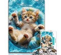 Jigsaw Puzzles for Teenagers Swimming Cat,Learning Educational Toys Family Games Educational Game for Birthday,Chrismas 75x50cm