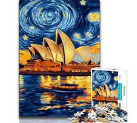 Jigsaw Puzzles for Teenagers Sydney Opera House at Night,Family Game Stress Reliever Difficult Challenge Enhance Love between Couples 75x50cm