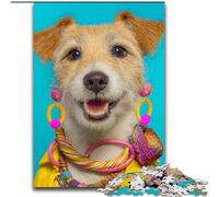 Jigsaw Puzzles for Teenagers Terrier Smiling Face, Family Game Stress Reliever Difficult Challenge Enhance Love between Couples (Size 26x38cm)