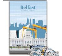 Jigsaw Puzzles for Teenagers Travel to Belfast, Challenging Difficult with Fully Interlocking Randomly Shaped Pieces 75x100cm