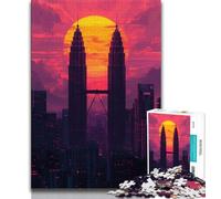 Jigsaw Puzzles for Teenagers Twin Towers Sunset Puzzles for Teenagers,Staycation Kill Time with Fully Interlocking Randomly Shaped Pieces (size 38x26cm)