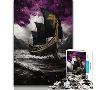 Jigsaw Puzzles for Teenagers Viking Drakkar Boat Puzzles for Teenagers,Family Entertainment Toys with Matching Poster And Trivia Sheet 75x50cm