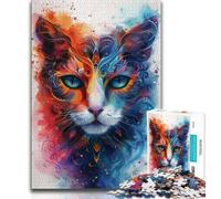 Jigsaw Puzzles for Teenagers Watercolor Cat,Help The Brain Exercise Addictive Toys to Cultivate Patience Perfect Decoration (75x50cm)