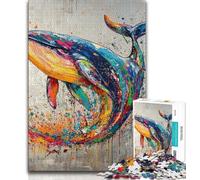Jigsaw Puzzles for Teenagers Whale Graffiti Puzzles for Teenagers,Family Entertainment Toys with Matching Poster And Trivia Sheet 38x26cm