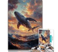 Jigsaw Puzzles for Teenagers Whales Jumping at Sunset Adult Jigsaw,Artistic Wall Decor & Birthday Gift Idea for Friends, Home Office (size 38x26cm)