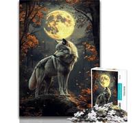 Jigsaw Puzzles for Teenagers Wolf Under The Moon Adult Jigsaw,Artistic Wall Decor & Birthday Gift Idea for Friends, Home Office (size 38x26cm)