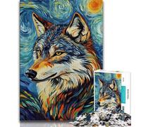 Jigsaw Puzzles for Teenagers Wolf Under The Night Sky 1000 Piece Jigsaw,Family Entertainment Toys with Matching Poster And Trivia Sheet 38x26cm