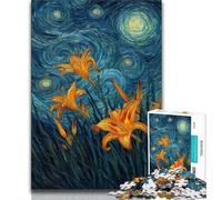 Jigsaw Puzzles for Teenagers Yellow Lilies in The Night Sky 1000 Piece Jigsaw,Family Entertainment Toys with Matching Poster And Trivia Sheet 75x50cm