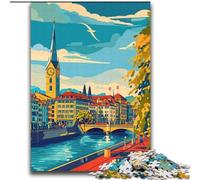 Jigsaw Puzzles for Teenagers Zurich Cityscape, Analysis And Logic with Fully Interlocking Randomly Shaped Pieces for And Age 14 Years Up 75x100cm
