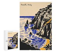 Jigsaw Puzzles for Teenagerss 1000 PCS Amalfi Coast Italy Illustration Jigsaw Family Game Perfect Decoration Unique Gifts for Birthday And Christmas 1000 PCS