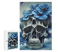 Jigsaw Puzzles for Teenagerss 1000 PCS Blue Flower Skull I Adult Puzzles Hands-on Game Stress Reliever Unique Gifts for Birthday And Christmas 1000 PCS
