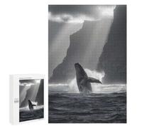 Jigsaw Puzzles for Teenagerss 1000 PCS Breaching Whale at Coastal Cliffs in Black And White Jigsaw for Adults Anti-Stress Toys For Family Fun Parent-child Interaction 1000 PCS