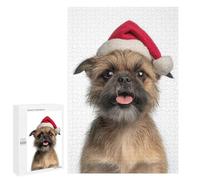 Jigsaw Puzzles for Teenagerss 1000 PCS Brussels Griffon Dog with Santa Hat Puzzles for Adults Fun Games Analysis And Logic Parent-child Interaction 1000 PCS