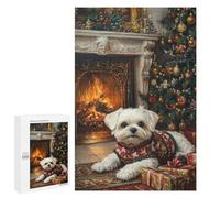 Jigsaw Puzzles for Teenagerss 1000 PCS Christmas Maltese Dog by Fireplace Puzzles for Adults Fun Games Analysis And Logic Parent-child Interaction 1000 PCS