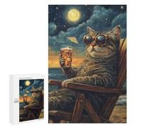 Jigsaw Puzzles for Teenagerss 1000 PCS Cool Cat Beach Sunset Adult Puzzles Relax Games But Fun And Humorous for Is Ideal As A Gift 1000 PCS