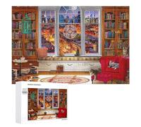 Jigsaw Puzzles for Teenagerss 1000 PCS Cozy Library with Cats And Dogs Adult Jigsaw Toy Wall Decor Staycation Kill Time Fun Activities at Home 1000 PCS