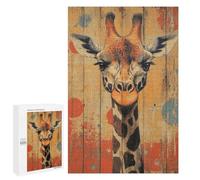 Jigsaw Puzzles for Teenagerss 1000 PCS Giraffe Portrait on Wood Panel Whimsical Wildlife Art Jigsaw for Adults Anti-Stress Toys For Family Fun Parent-child Interaction 1000 PCS