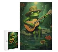 Jigsaw Puzzles for Teenagerss 1000 PCS Green Frog Playing Guitar Adult Puzzles Relax Games But Fun And Humorous for Is Ideal As A Gift 1000 PCS