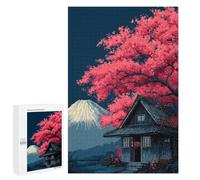 Jigsaw Puzzles for Teenagerss 1000 PCS Japanese House with Cherry Blossom Tree Puzzles for Adults Fun Games Analysis And Logic Parent-child Interaction 1000 PCS