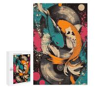 Jigsaw Puzzles for Teenagerss 1000 PCS Koi Fish Vinyl Art Yin Yang Koi Fish Vibrant Abstract Design Adult Jigsaw Puzzle DIY Toys Wall Art Deal As Gifts for The Whole Family 1000 PCS