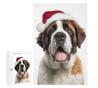 Jigsaw Puzzles for Teenagerss 1000 PCS Saint Bernard Dog Wearing Santa Hat Puzzles for Adults Fun Games Analysis And Logic Parent-child Interaction 1000 PCS
